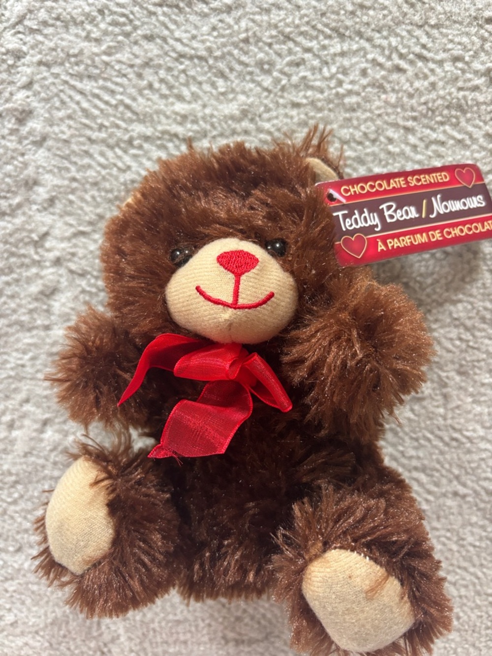 Plush Chocolate Brown Teddy Bear with Red Bow